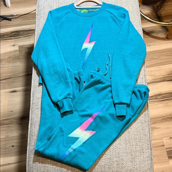 Aviator Nation Tops - Aviator Nation Bolt Gradient Teal SET Cropped Pullover and Sweatpants Both Small